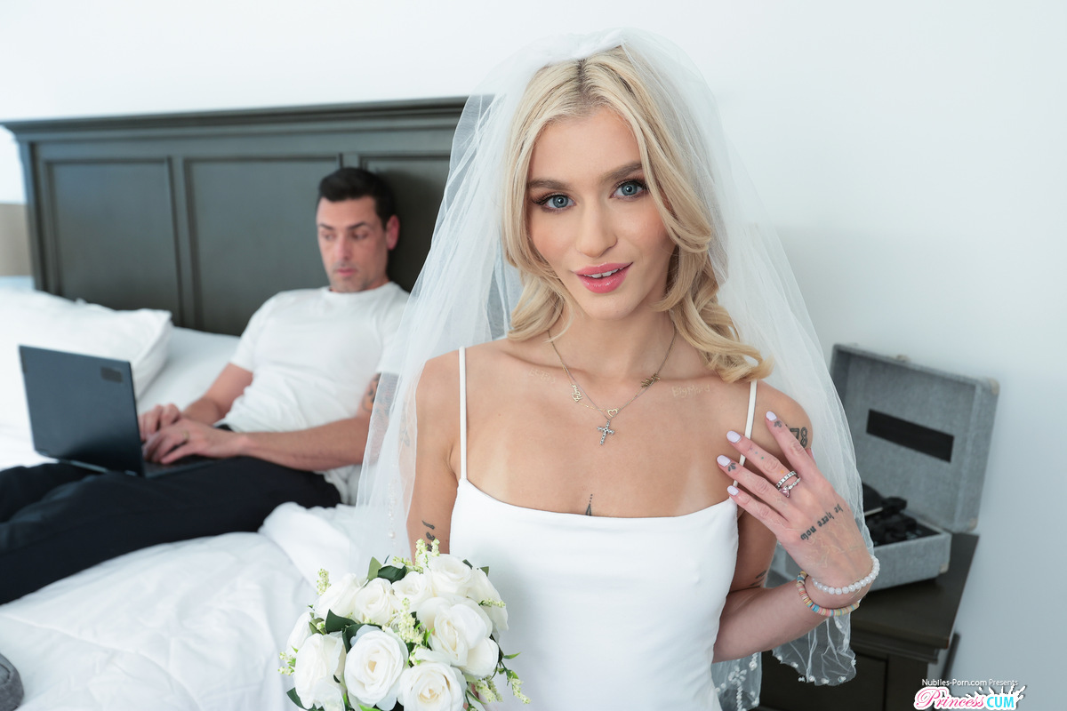 Blonde teen Emma Rosie has sex with her stepdad while wearing a wedding dress