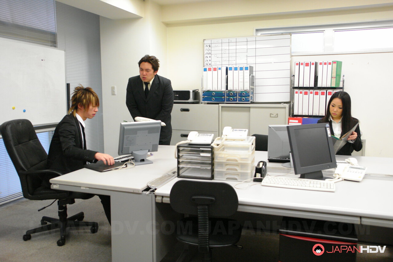 Japanese secretary Ai Mizushima has sex with her boss and a coworker
