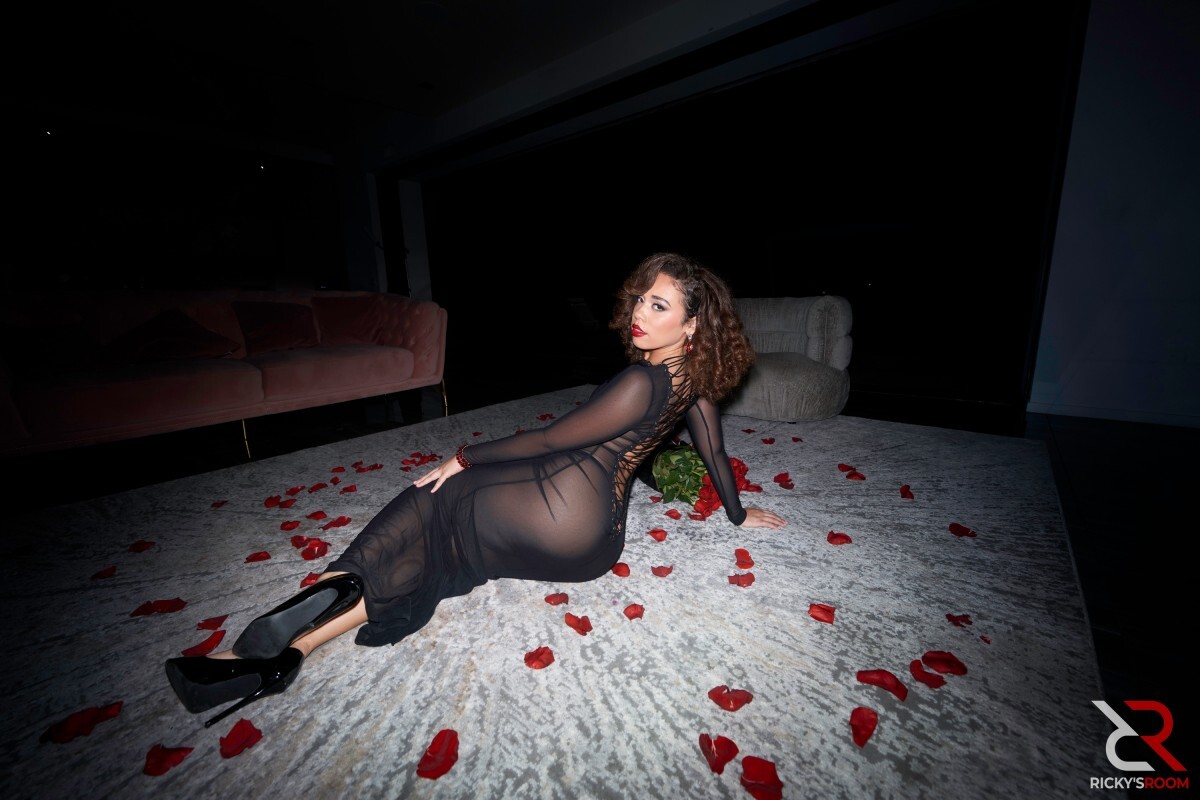 Sexy girl Willow Ryder poses in a sheer gown while attracting hunky black men