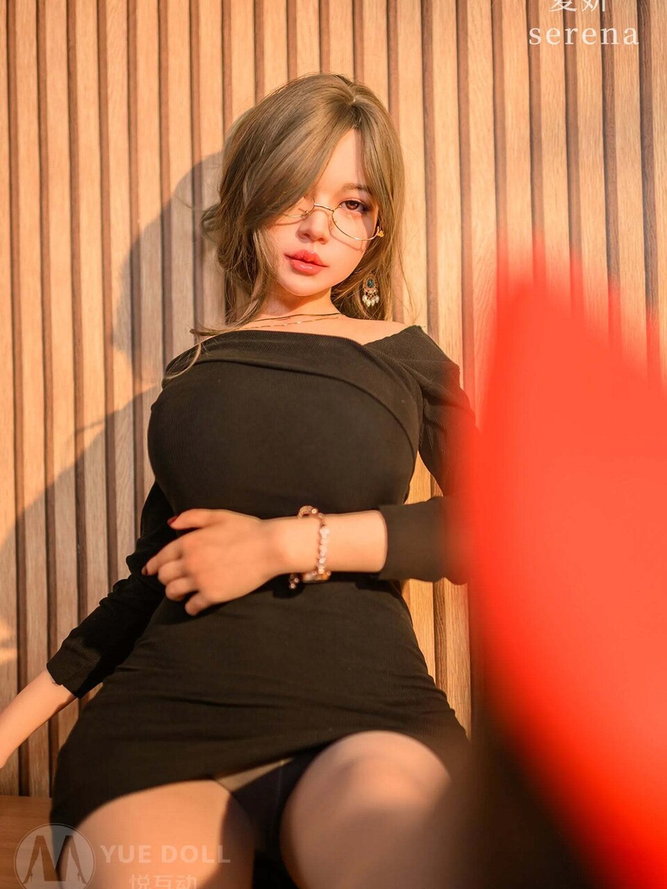 Solo girl strips her sexy sex doll body down to a garter belt and nylons