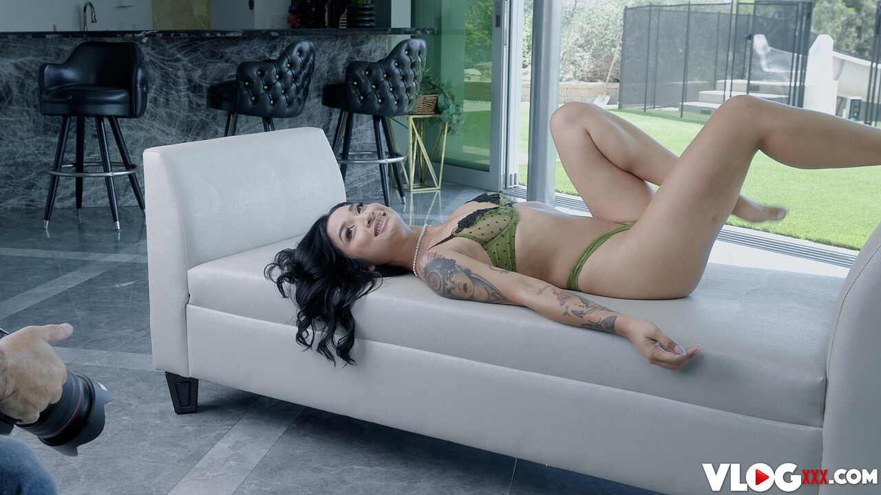 Avery Black gets banged on a sofa during a behind the scenes shoot