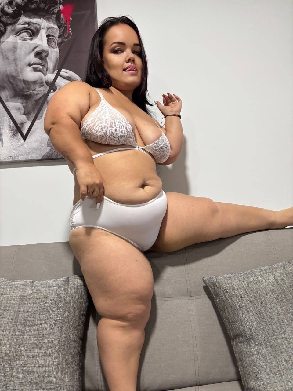 OBSESSIVE fatty flaunting her huge booty and swollen breasts in white lingerie