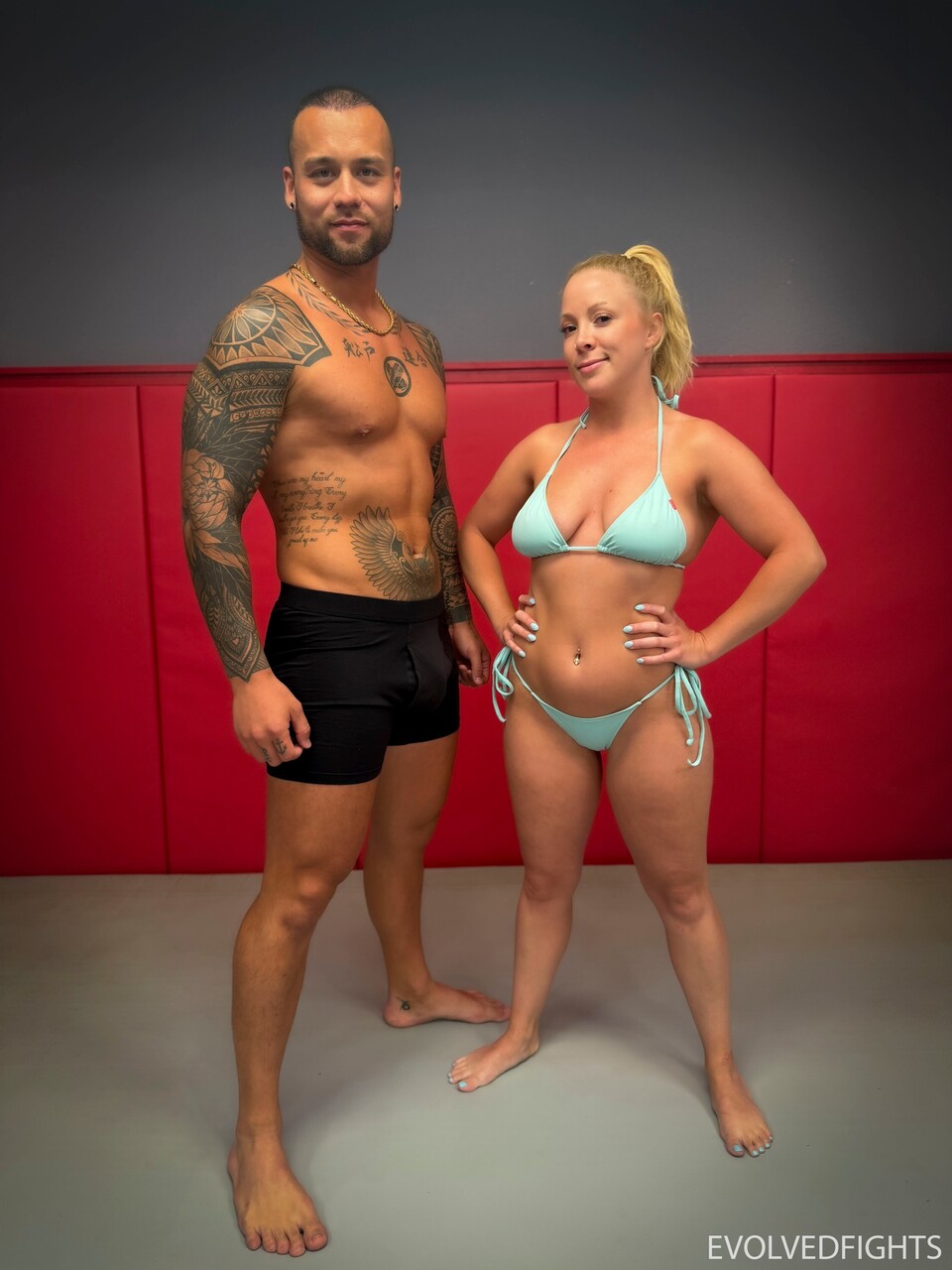 Blonde chick gets overpowered and fucked by her male opponent