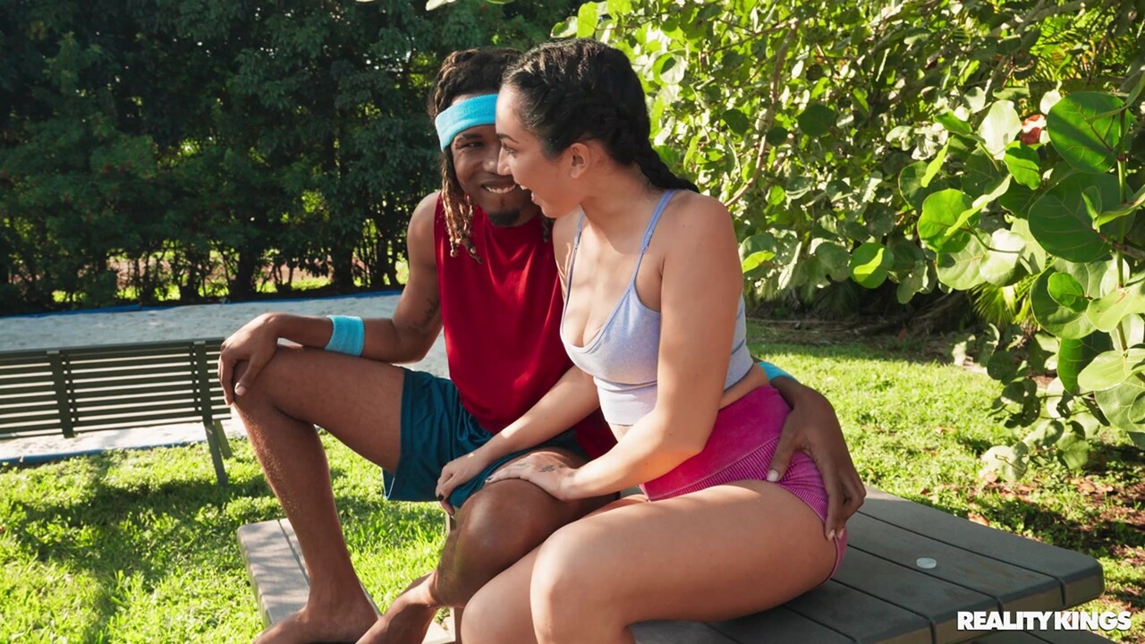Latina chick gets banged by a black man after a game of beach volleyball