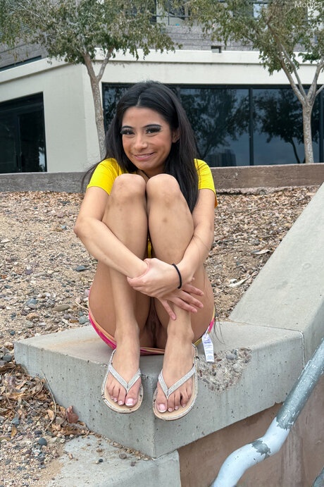 Latina girl Monica shows off her tits and shaved pussy too outdoors