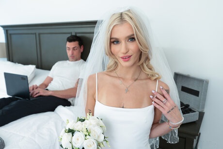 Blonde teen Emma Rosie has sex with her stepdad while wearing a wedding dress