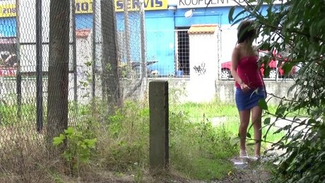 Young amateur Terry takes a badly needed piss against a post