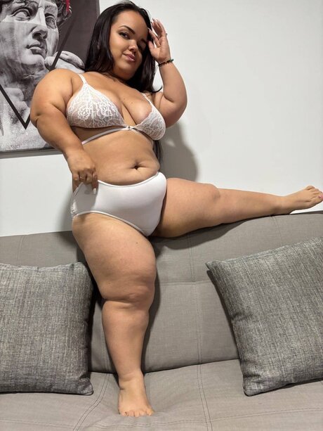 OBSESSIVE fatty flaunting her huge booty and swollen breasts in white lingerie