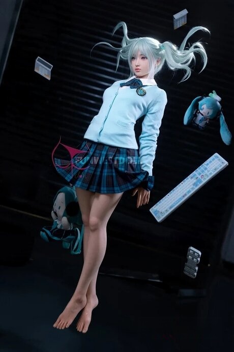 Hot Japanese coed with dyed hair displays her perfect sex doll body